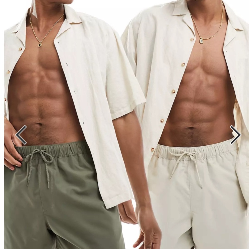 ASOS DESIGN 2 pack swim shorts in short length in stone/khaki